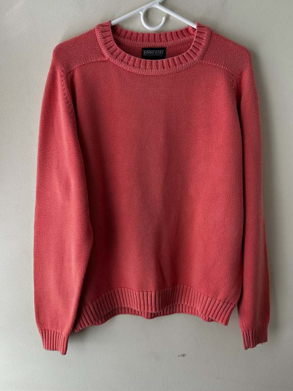 Vintage Lands’ End Drifter Sweater Crewneck Ribbed Fisherman Coastal Coral L